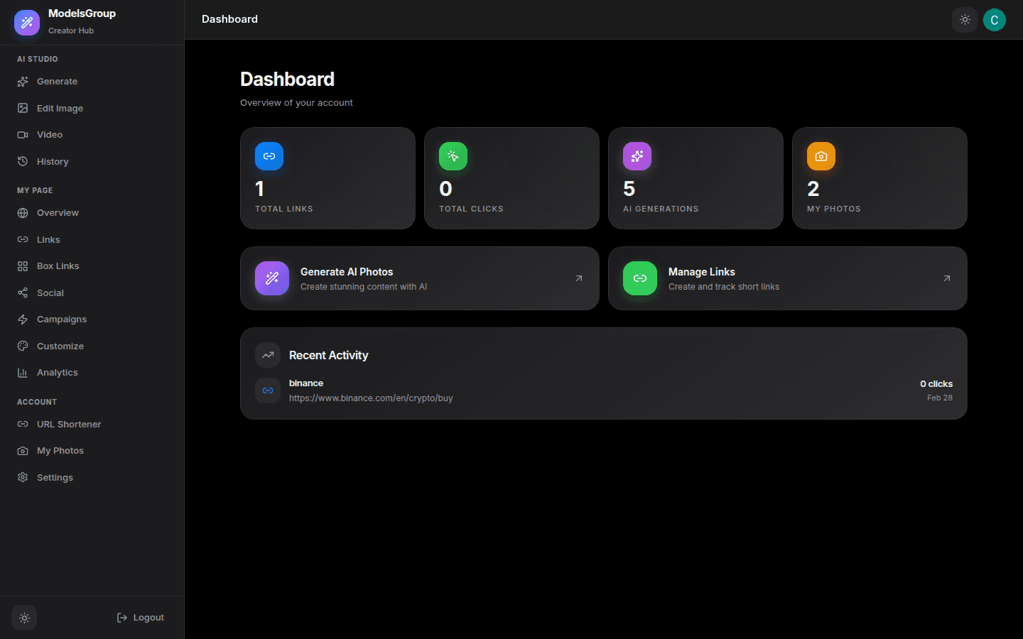 ModelsGroup Dashboard